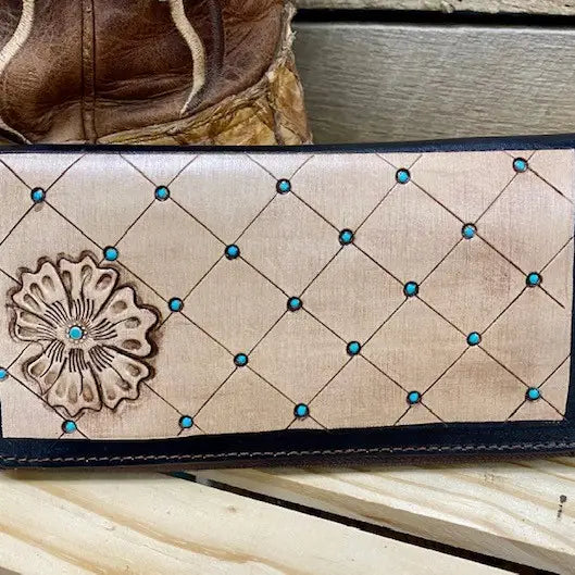 Turquoise Pearl Tooled Leather Mens Wallet