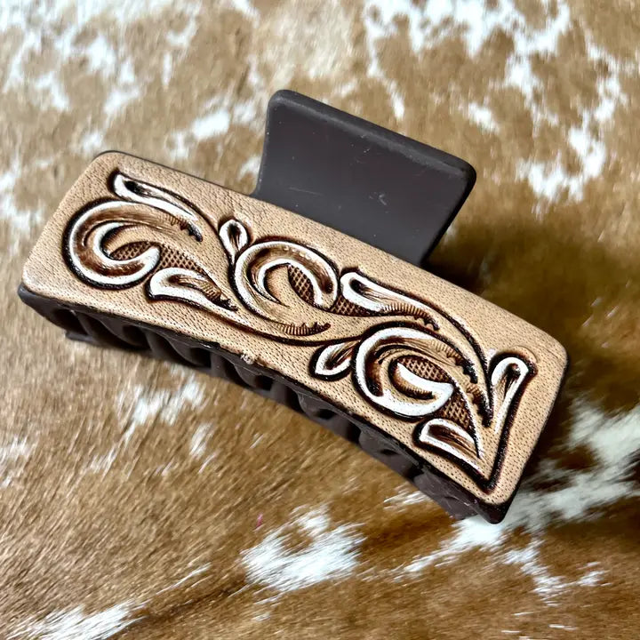 Tooled Leather Claw Clip